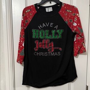 Christmas L&B Life Black Tee with Red Sleeves